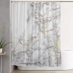 champagne rose gold blush metallic glitter foil on gray marble shower curtain 0