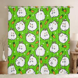 Chibi Bunny Rabbit Carrot Pattern Blackout Curtains Cartoon Bunny Happy Easter's Day Window Decoration