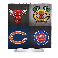 Chicago Sports Fan Recycled Vintage Illinois License Plate Art Bulls Blackhawks Bears And Cubs Shower Curtain