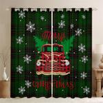 christmas red truck christmas tree green plaid merry christmas blackout window curtains 100 polyester 41 7 107 9 0