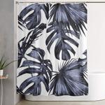classic palm leaves navy blue shower curtain 0
