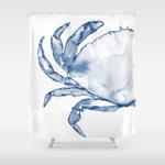 coastal crab in watercolor navy blue left half in set shower curtain 0