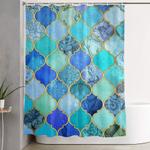 cobalt blue aqua gold decorative moroccan tile pattern shower curtain 0