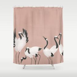 Crane Dance - Mauve Pink Shower Curtain Set For Bathroom Decor Gift For Friends