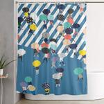 crossing the street on a rainy day blue shower curtain 0