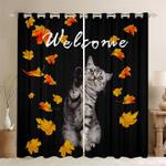 cute cat fall leaves welcom curtains decor cat mom gift kitten blackout window curtains 100 polyester 41 7 107 9 0