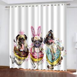 Cute Dogs Curtains Blackout Window Treatments Drapes For Room Decoration