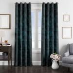 deep of field dark blue square window curtain 0