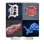 detroit sports fan recycled vintage michigan license plate art tigers pistons red wings lions shower curtain 0
