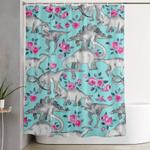 dinosaurs and roses turquoise blue shower curtain 0