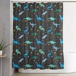 dinosaurs in space in blue shower curtain 0