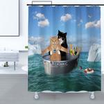 domoku funny pet kitten couple cosplay in ocean waterproof polyester fabric shower curtain with 12 hooks for bathroom 0