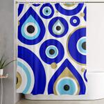 evil eye charms on white shower curtain 0
