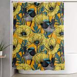 fairy wren and poppies in yellow shower curtain 0