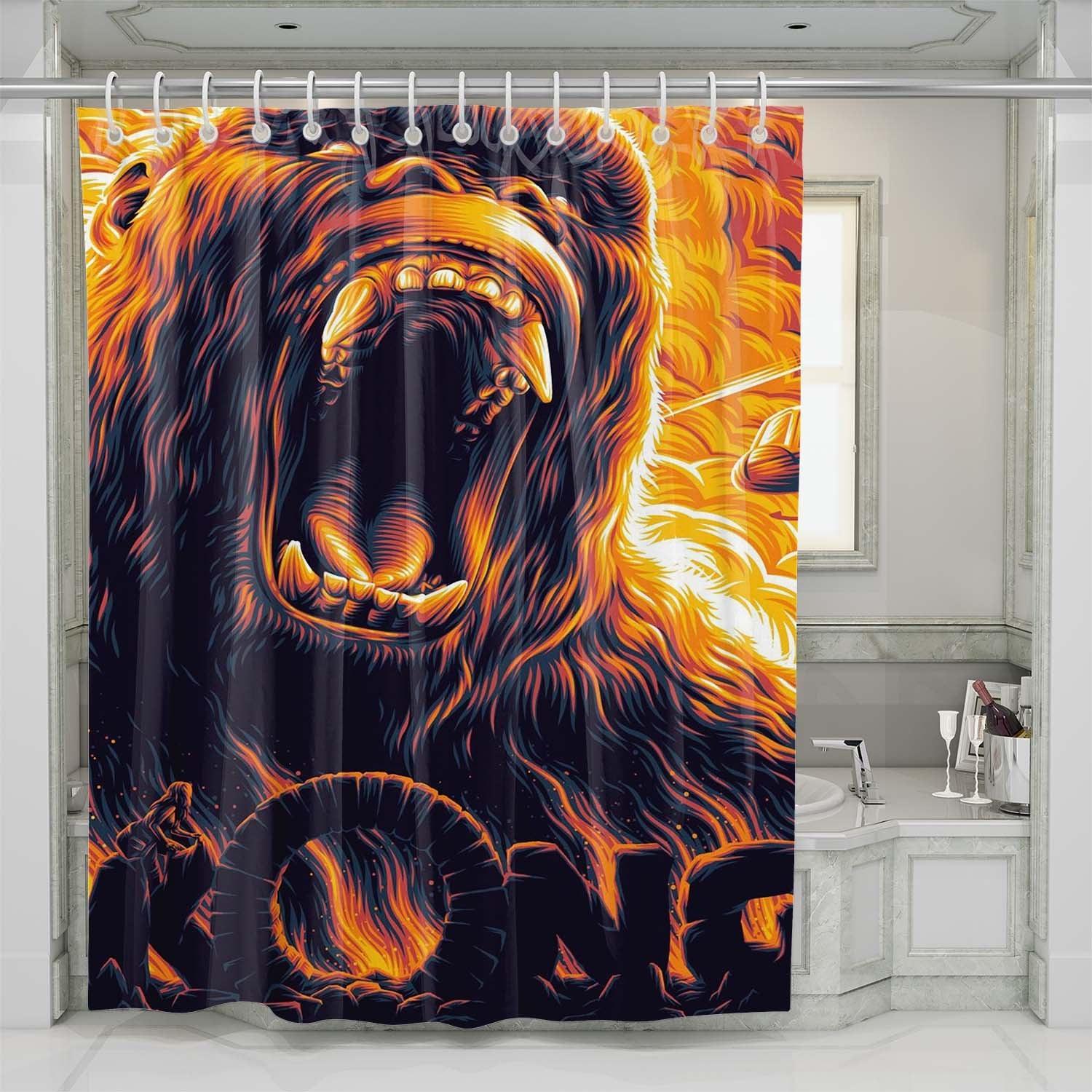 Fire Kong Skull Island Shower Curtain Set Bathroom Set For Bathroom Decor Best Gift For Movie Lover fire kong skull island shower curtains 0