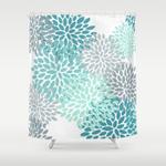 floral pattern aqua teal turquoise and gray shower curtain 0