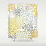floral prints soft yellow and gray modern print art shower curtain 0