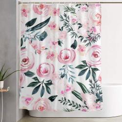 Floral Rose Watercolor Flower Pattern Shower Curtain Set For Bathroom Decor Best Gift For Love