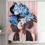 floral woman vintage blue and pink rose gold shower curtain 0