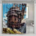 flying ship ghibli shower curtains 0