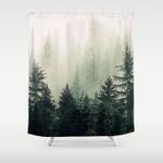 foggy pine trees shower curtain 0