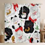 fortune cat pattern window curtains black and white cats curtains home decoration gift for cat lovers club blackout window curtains 100 polyester 41 7 107 9 0