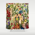 frida garden casa azul lush greenery frida kahlo landscape painting shower curtain 0