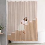 girl thinking on a stairway shower curtain 0
