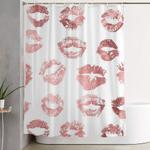 girly fashion lips rose gold lipstick pattern shower curtain 0