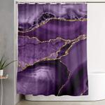 glamour purple bohemian watercolor marble with glitter veins shower curtain 0