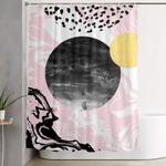 gloriana galaxy outer space abstract painting planets moon sun black and white pastel pink gold shower curtain 0
