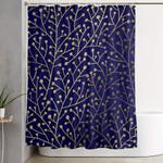 gold berry branches on navy shower curtain 0