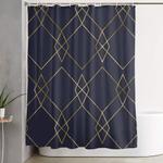 gold geometric navy blue shower curtain 0