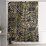 gold leaves on navy blue shower curtain 0