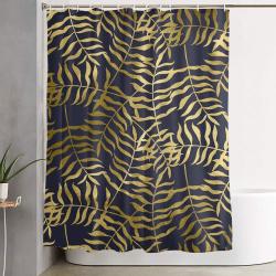 Gold Leaves On Navy Blue Shower Curtain Set Bathroom Set For Bathroom Decor Best Gift For Friends