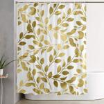 gold leaves on white shower curtain 0