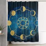 gold moon phases sun stars night sky navy blue shower curtain 0