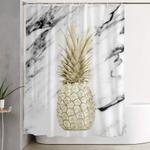 gold pineapple on marble shower curtain 0