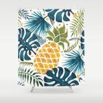 golden pineapple on palm leaves foliage shower curtain 0