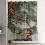 gray green marble glitter gold metallic foil style shower curtain 0