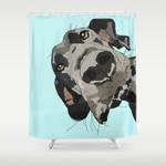 great dane in your face teal shower curtain 0