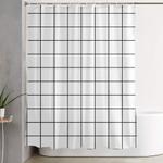 grid stripe lines black and white minimalist geometric shower curtain 0