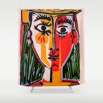 head of a woman in a hat picasso shower curtain 0
