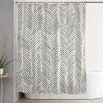 herringbone black on cream shower curtain 0