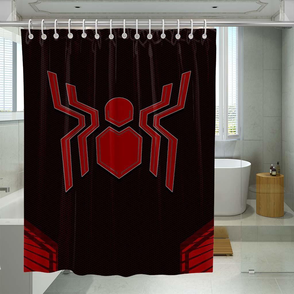 Illustration Suit Of Spiderman Far From Home Shower Curtain Set For Bathroom Decor Gift For Friends illustration suit of spiderman far from home shower curtains 0