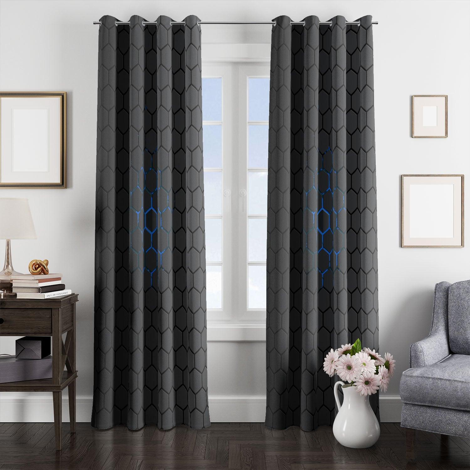 Inner Blue Glow Hexagon Metalic Window Curtain Best Gift For Room Decorations inner blue glow hexagon metalic window curtain 0