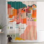 italy coast houses minimal abstract painting shower curtain 0