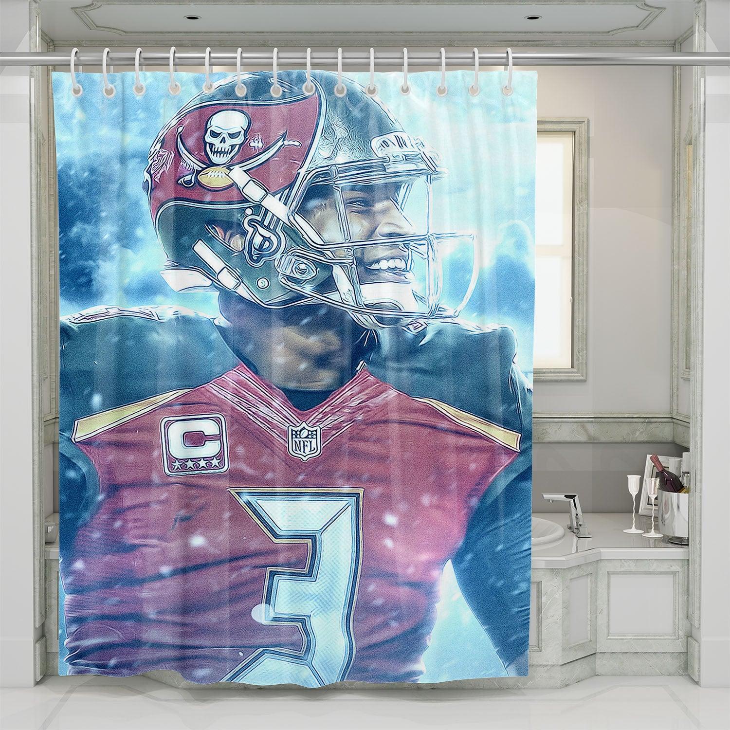 Jameis Winston Tampa Bay Buccaneers Shower Curtain Set For Bathroom Decor Best Gift For Friends jameis winston tampa bay buccaneers shower curtains 0