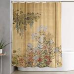 japanese edo period six panel gold leaf screen spring and autumn flowers shower curtain 0
