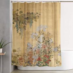 Japanese Edo Period Six-Panel Gold Leaf Screen - Spring And Autumn Flowers Shower Curtain
